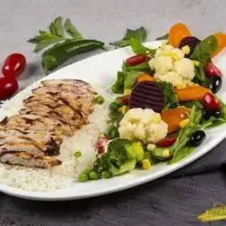 Chicken Steak With Rice and Steamed Vegetables