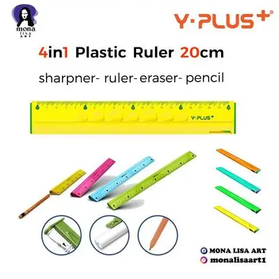 4in1 Plastic Ruler 20cm-Y.PLUS