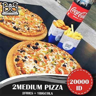 2 medium Pizza + 2 Fries + 1 Big Cola