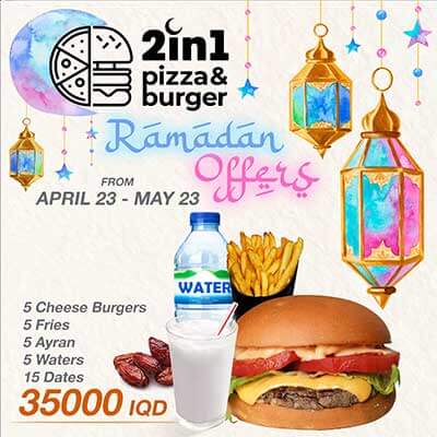 5 Cheese Burgers + 5 Fries + 5 Ayran + 5 Waters + 15 Dates