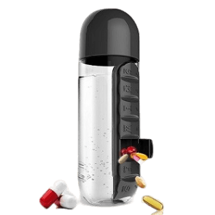 Pill & Vitamin Organizer Water Bottle 750ml Pink / Black